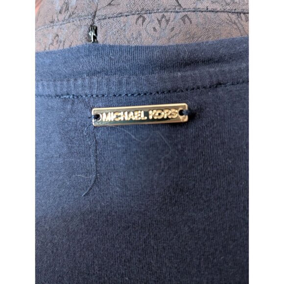 Michael Kors Womens Navy Blue Short Sleeve Top With Ruched Sleeves Size M - Picture 2 of 9